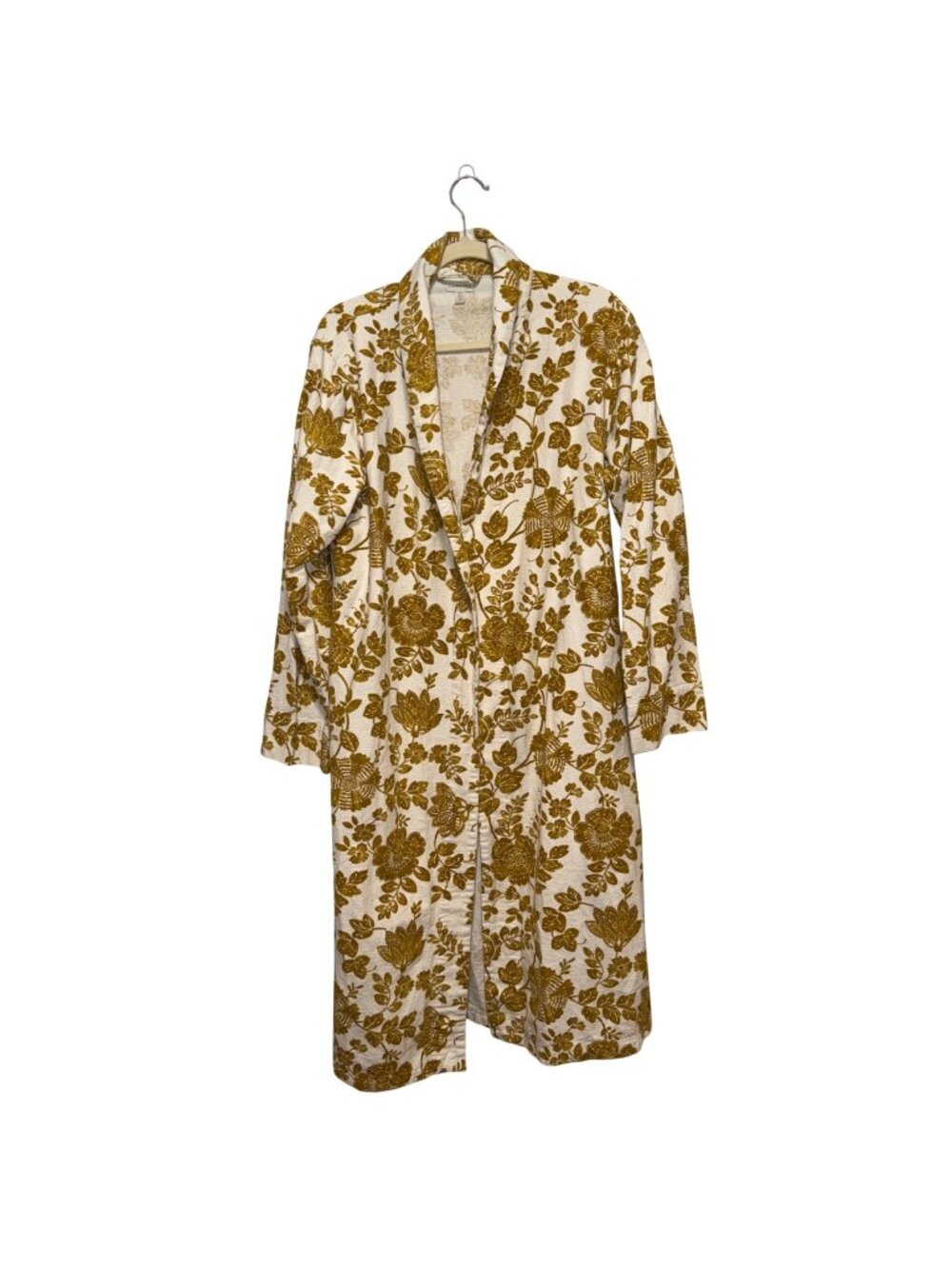 Garnet Hill Womens Floral Robe Medium Mustard Yellow & White Organic Cotton